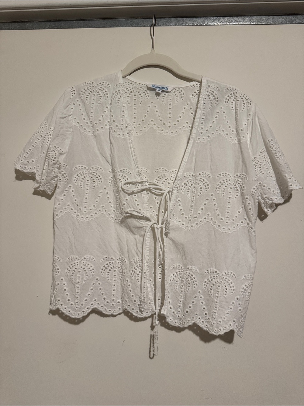 Eyelet Tie-Front Cotton Top - White